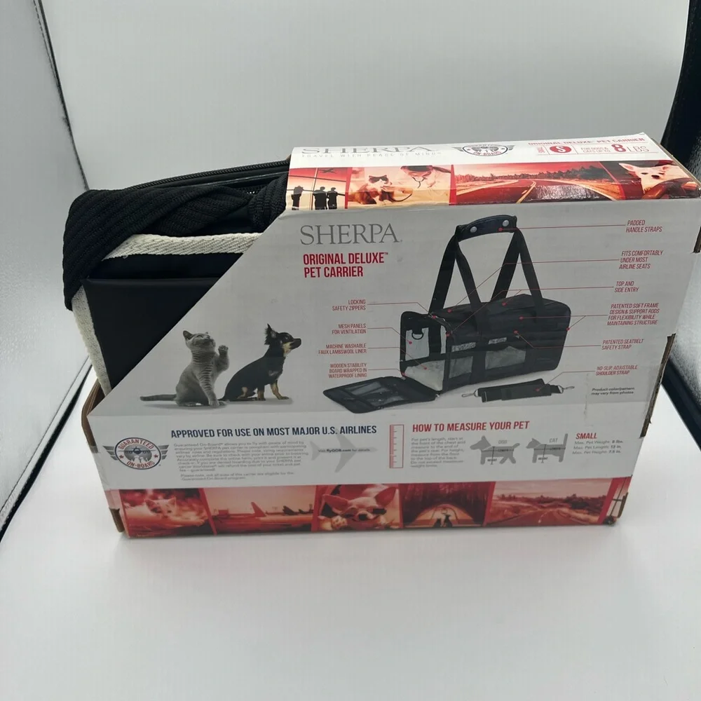 Sherpa Pet Carrier Black for dogs and cats Size S up to 8 lbs